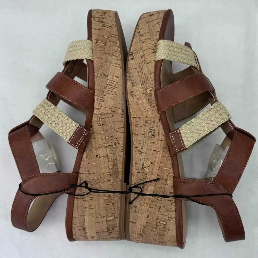NWT Violet & Red Capree Woven Braid Wedge sz 9.5 Cognac Brown Sandals Stitch Fix